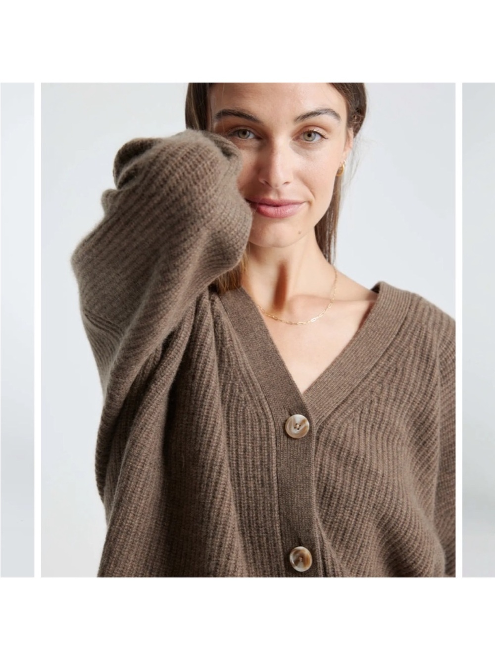 Quince Mongolian Cashmere Oversized Boyfriend Cardigan Sweater Brown XS - Picture 3 of 16